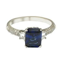 Sterling ezüst zafír és gyémánt akcentus 3cttw smaragd vágott menyasszonyi gyűrű