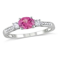 1- Carat T.G.W. Létrehozott rózsaszín és fehér zafír és gyémánt-accent 10 kt fehérarany háromköves gyűrű
