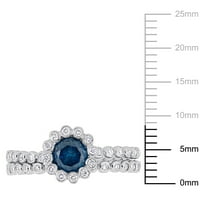 Miabella női karátos T.W. Kék és fehér gyémánt 10KT fehér arany esküvői és eljegyzési gyűrűs készlet