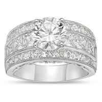 Sterling ezüst kerek középpont csatornákkal hercegnő vágott szimulált gyémánt sáv gyűrű