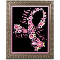 Védjegy Szépművészet Pink Ribbon Floral Canvas Art készítette: Jennifer Nilsson, Arany díszes keret
