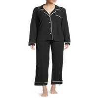 Sealy Sleepwear női hosszú ujjú bevágó gallér és nadrág alváskészlet, 2 darab