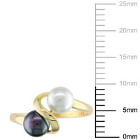 Miabella női fehér és fekete édesvízi tenyésztett gyöngy koktélgyűrű 10 kt sárga aranyban