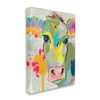 Stupell Industries Modern Paint Fratter Cow Cattle élénk design vászon fali művészet, 30, Design, Valerie Wieners