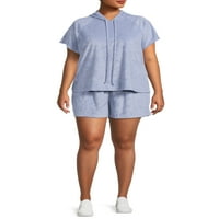 Como Blu női plusz méretű kapucnis felső és húzódó rövidnadrág, 2 darab