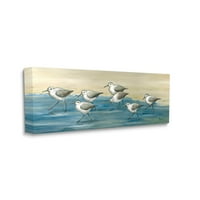 Stupell Industries Sandpiper Bird Flock Beach Shoreline Painting Galéria csomagolt vászon nyomtatott fali művészet, Paul Brent
