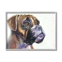 Stupell Industries Aranyos Boxer Dog Pet Portré Minimális Brown Grey keretes, 14, tervezés: George Dyachenko