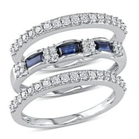 Miabella női karátos t.d.w. Kerekkel vágott gyémánt és karat T.G.W. Baguette-Cut Blue Sapphire 10KT White Gold Három szalagkészlet