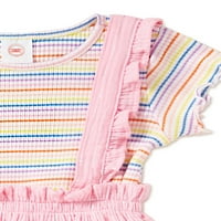 Wonder Nation baba és kisgyermek lányok rövid ujjú póló és pinafore ruha, kétrészes ruhakészlet, méretek 12m-5T