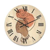 Designart 'Afro American Woman IV. Egy vonalú portréja' Modern fa falóra
