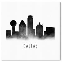 A Runway Avenue városok és a Skylines Wall Art Canvas nyomatok „Dallas akvarell” Egyesült Államok városai - fekete, fehér