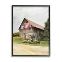 Stupell Industries vidéki Americana otthoni vidéki mezőgazdasági zászló festmény fekete keretes művészet nyomtatott fali művészet,