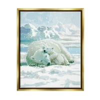 Stupell Industries Polar Bears ölelve havas jelenet állatok és rovarok festés arany úszó keretes művészeti nyomtatási fal művészet