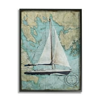 Stupell Industries Vintage World Map vitorlás hajó óceáni parti festés keretes giclee texturizált művészet Art Licensing Studio