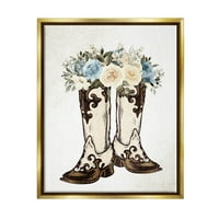 Cowboy csizma vegyes virágcsokor botanikai és virágos grafikus művészet fémes arany keretes művészet nyomtatott fali művészet