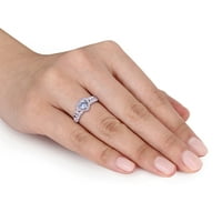 Miabella női karátos T.G.W. Sky-Blue Topaz és gyémánt akcentus 10KT Fehérarú Halo Heart Ring