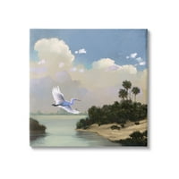 Stupell Heron repül a tengerparti bemenetek feletti tájfestés galéria csomagolva, vászon nyomtatott fal művészet