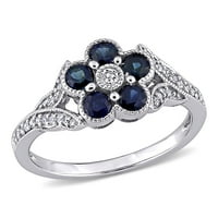 Miabella női karátos kék zafír karátos gyémánt 10 kt fehér arany virágos szárú gyűrű