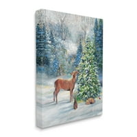 Stupell Industries téli erdei állatok fa ünnepi festmény galéria csomagolt vászon nyomtatott fal művészet