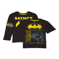 Képregények Batman Boys ikonikus logó grafikus hosszú ujjú és rövid ujjú pólók, 2-csomag, méret 4-18